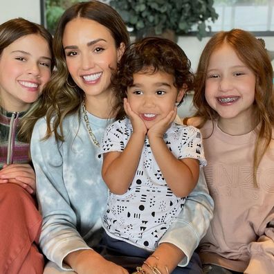 Jessica Alba poses with her three children.