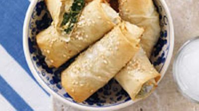 <strong><a href="http://kitchen.nine.com.au/2016/05/19/15/16/greek-cheese-and-spinach-rolls" target="_top">Greek cheese and spinach rolls </a>recipe</strong>