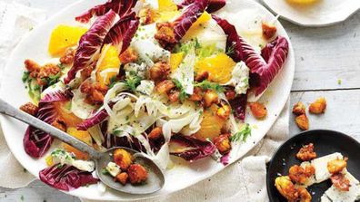Candied chestnut, blue cheese and fennel salad