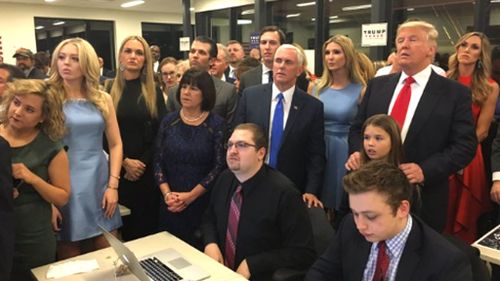 Donald Trump and his family and supporters watch results come in. 