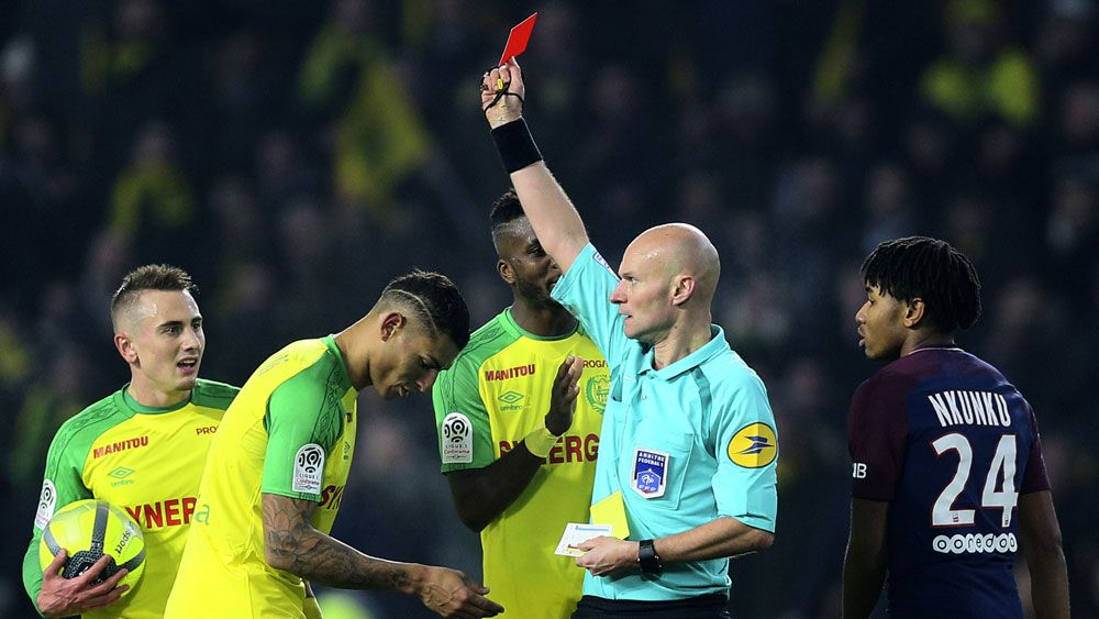 French referee Tony Chapron banned for six months for kicking at Nantes' Diego Carlos in Ligue 1