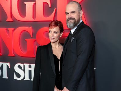 Lily Allen and David Harbour attend the "Stranger Things: The First Shadow" World Premiere at the Phoenix Theatre on December 14, 2023 in London, England.