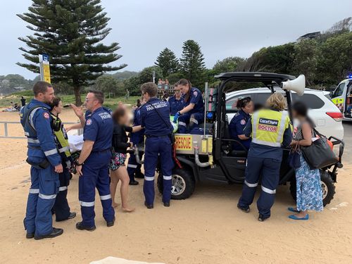 The four-year-old was treated on the beach by paramedics before being flown to hospital.