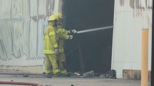 The front of the warehouse was destroyed by the blaze, affecting many Darwin businesses who rely on the wholesaler for produce. Picture: 9NEWS.