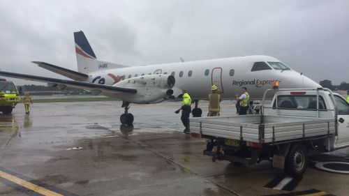 A Rex aircraftl landed in Sydney after losing a propeller on Friday. (Image: Supplied)
