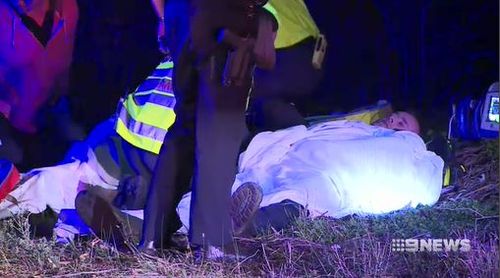 The male officer suffered cuts, while the female officer had a broken wrist. Picture: 9News