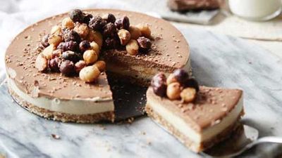 Recipe: <a href="http://kitchen.nine.com.au/2016/05/05/12/49/raw-mocha-cheesecake-with-candied-macadamia-and-hazelnuts" target="_top">Raw mocha cheesecake with candied macadamia and hazelnuts</a>