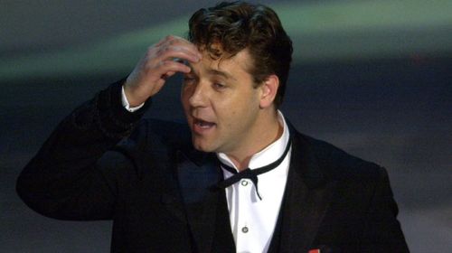 Russell Crowe during his Oscars acceptance speech in 2000. (AAP)