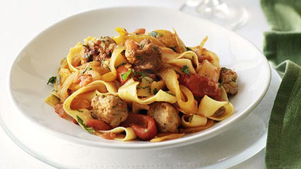 Sausage and capsicum pappardelle