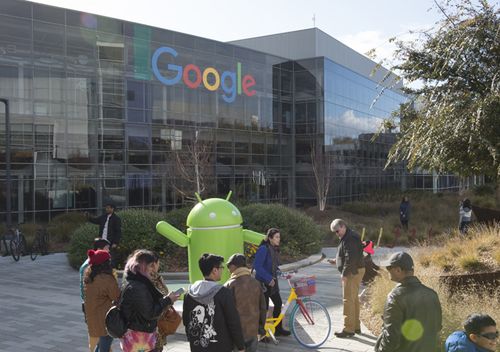 Tourists outside the Google office in Mountain View, California.