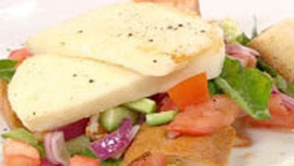 Grilled haloumi with bread salad