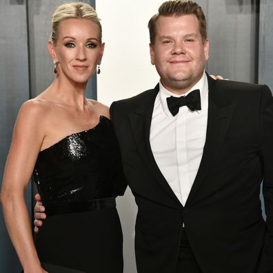 Julia Carey and James Corden attend the 2020 Vanity Fair Oscar Party hosted by Radhika Jones at Wallis Annenberg Center for the Performing Arts on February 09, 2020 in Beverly Hills, California. 