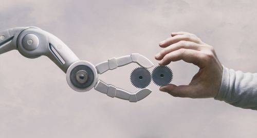Robot and human working together.