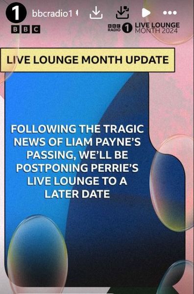 BBC Radio 1 announce the postponement of Perrie Edwards' live lounge performance