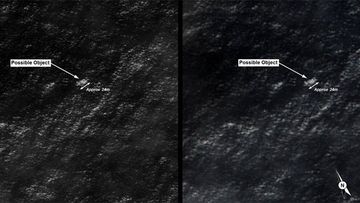 A satellite image shows the suspected MH370 debris off the coast of Western Australia. (AMSA)