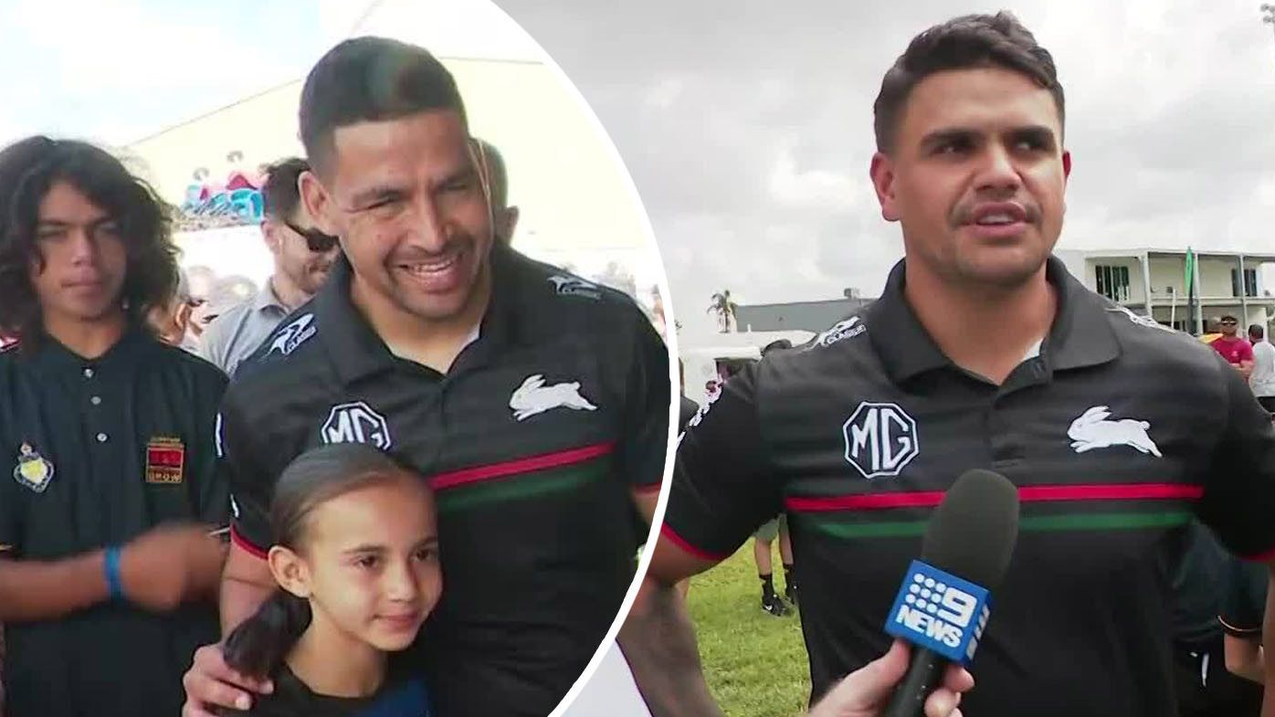 Cody Walker (left) and Latrell Mitchell in Moree.