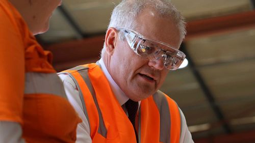 Prime Minister Scott Morrison at a BHP facility in Perth.