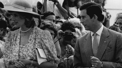 Prince Charles and Princess Diana walk from the RAAF BAC1-11 at Woomargama. March 28, 1983. 