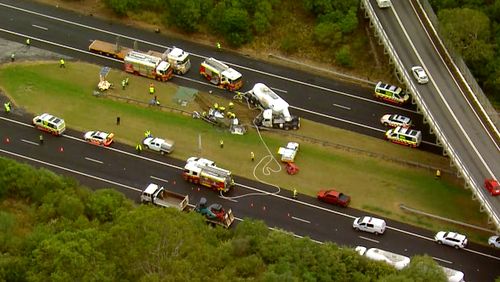 Truck and car crash at Menangle Park in Sydney.