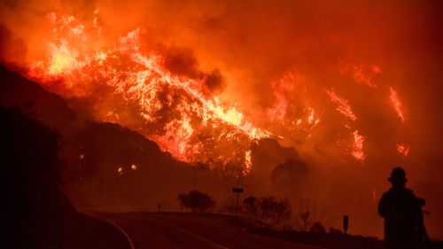 The Thomas fire burns through Los Padres National Forest near Ojai, California. (AAP)