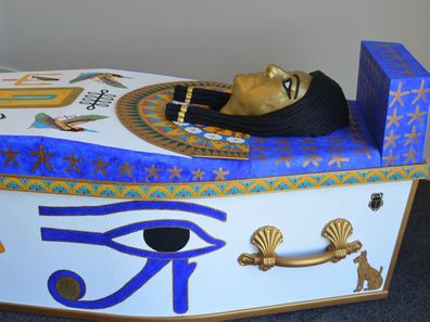 The coffin even features a mould of Sonia's own face.