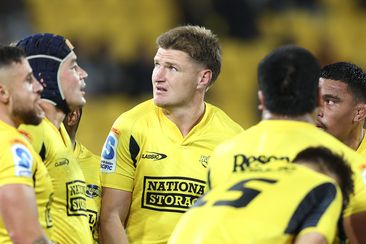 Jordie Barrett of the Hurricanes looks on during the round eight Super Rugby Pacific match between Hurricanes and Chiefs.
