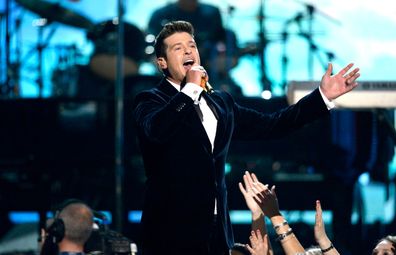 Robin Thicke onstage during the 56th GRAMMY Awards at Staples Center on January 26, 2014 in Los Angeles, California.