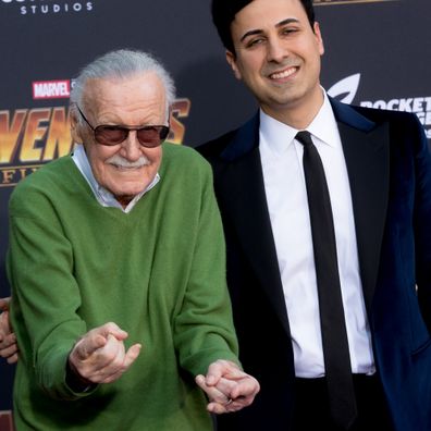 Stan Lee and Keya Morgan attend the 'Avengers: Infinity War' World Premiere on April 23, 2018. 