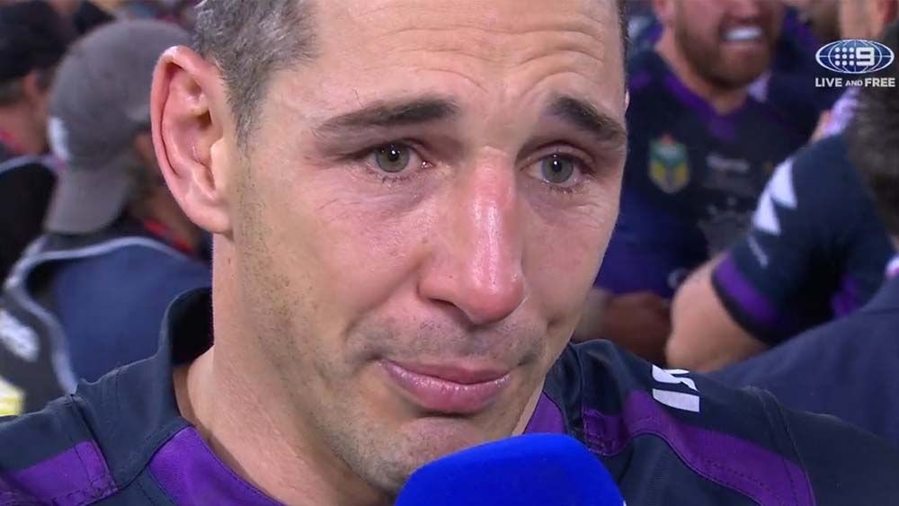 Emotional Billy Slater breaks down after Grand Final win