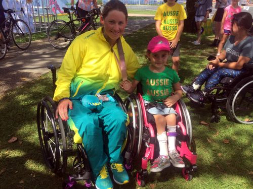 Brydi Saul meets her hero Lauren Parker. (9NEWS)