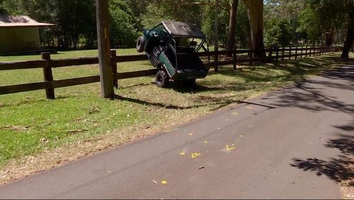 The young girl was flown to a Sydney hospital with head and chest injuries after the driver lost control and smashed the ATV into a fence.