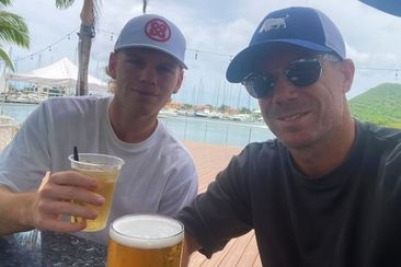 David Warner posted this selfie with Jake Fraser-McGurk after Australia was bundled out of the T20 World Cup.