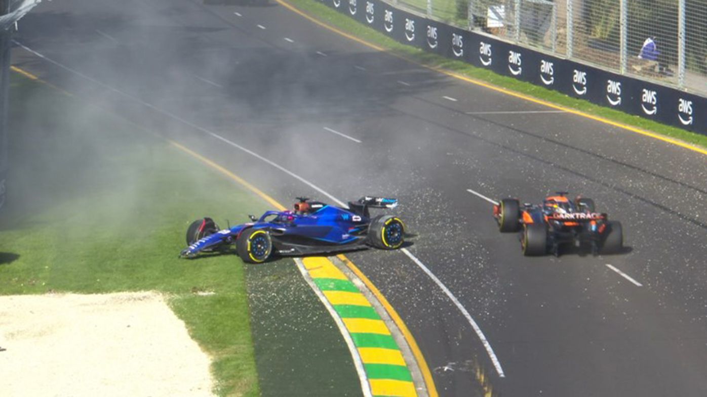 Alex Albon crashes out of the Australian Grand Prix.