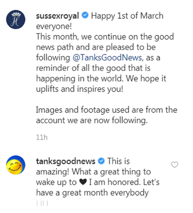 Meghan and Harry positive message on Instagram