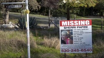 In this Nov. 10, 2016, file photo, a &quot;missing&quot; sign for Mountain Gate, Calif., resident Sherri Papini, is seen along Sunrise Drive, near the location where the mom of two is believed to have gone missing while on an afternoon jog