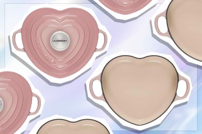 9PR: Le Creuset L'Amour Collection Signature Figural Heart Shallow Cocotte, Shell Pink, 1.18L