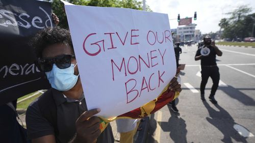 Sri Lankans protesters in the capital Colombo demand President Gotabaya Rajapaksa to resign. 