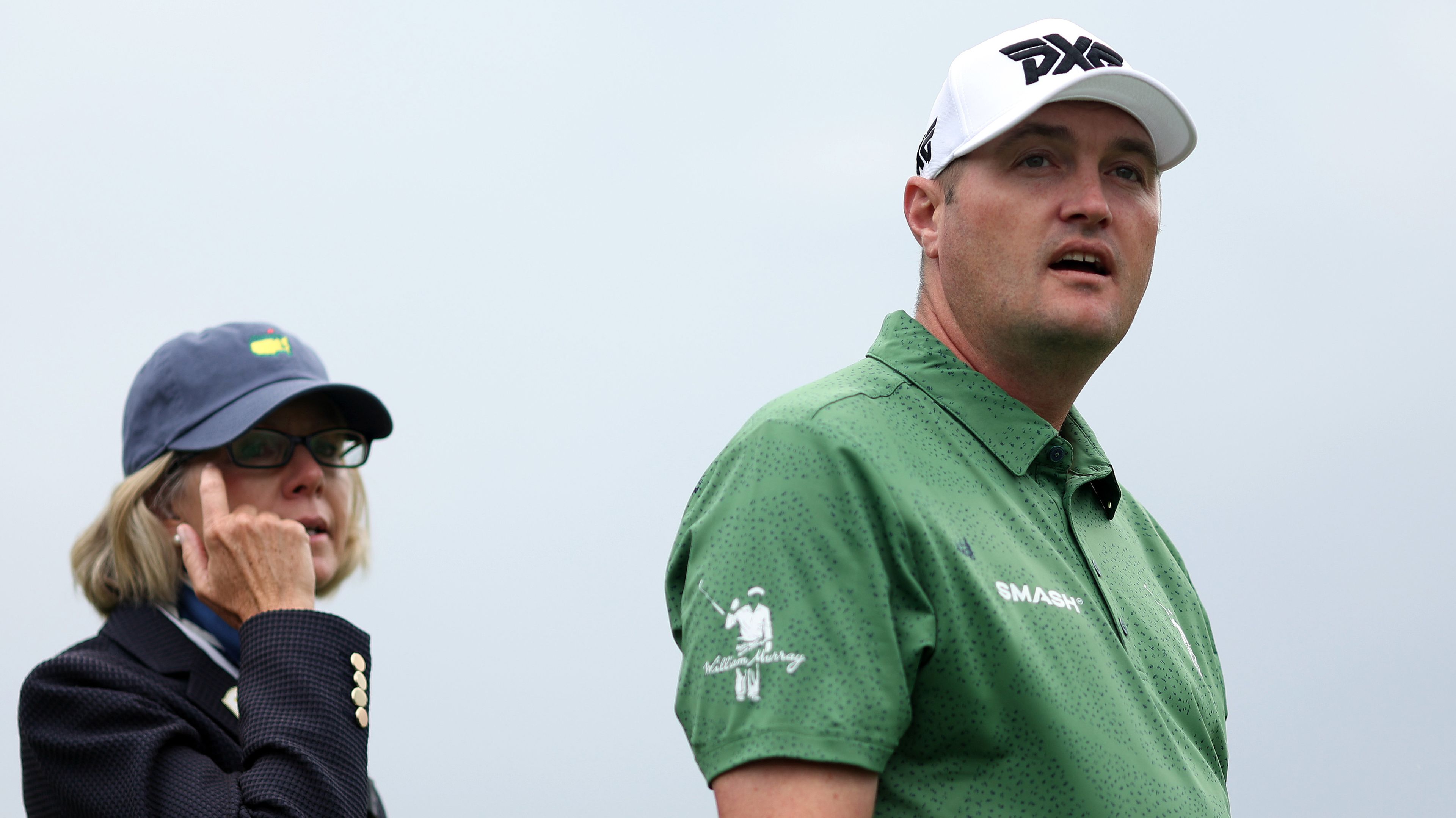 AUGUSTA, GEORGIA - APRIL 07: Jason Kokrak of the United States reacts on the 18th green after play was suspended due to weather conditions during the second round of the 2023 Masters Tournament at Augusta National Golf Club on April 07, 2023 in Augusta, Georgia. (Photo by Christian Petersen/Getty Images)