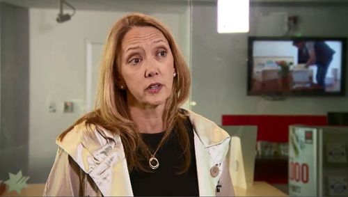 NAB's business executive general manager Cindy Batchelor said its customers will receive compensation if they lost money during a nationwide outage today. Picture: 9NEWS.