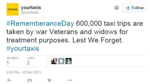 The #YourTaxis Remembrance Day tweet that caused so much offence. (Twitter)