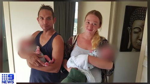 Locals named the father as Wayne Godinet.A 28-year-old woman, believed to be their mother, escaped the blaze and is in hospital.