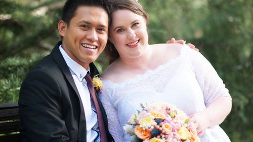 Amelia Elliott and her husband Bowie Domingo, pictured on their wedding day in 2018.