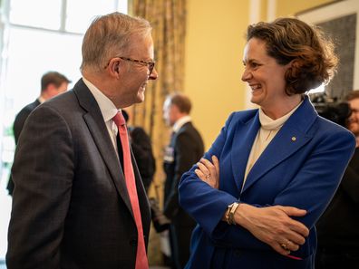 Australian attending the king coronation  PM Anthony Albanese at the Stoke Lodge  engaging with Claire Spencer