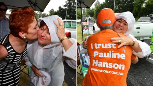 ALP Member for Bundamba Jo-Ann Miller is seen with Pauline Hanson (left) and former One Nation Senator Malcolm Roberts (right). (Images: AAP)