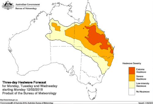 Extreme to severe heatwave conditions will track from Queensland's east to north. (Bureau of Meteorology)