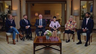 The Queen speaks to Australian of the Year Award recipients Dylan Alcott, Val Dempsey, Dr Daniel Nour and Shanna Whan ahead of her Jubilee weekend