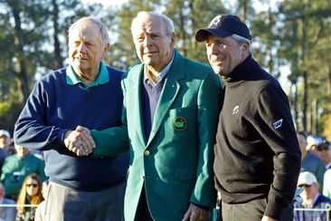 From left, Jack Nicklaus, Arnold Palmer and Gary Player at The Masters.
