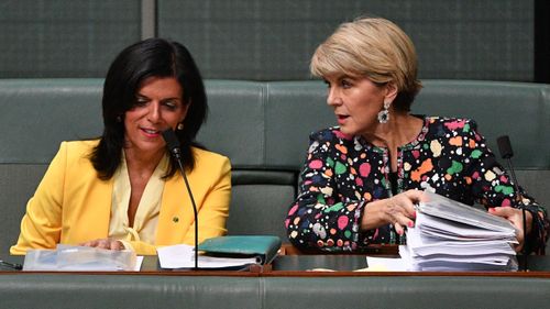 Julia Banks and Julie Bishop on the backbench during Question Time this week.