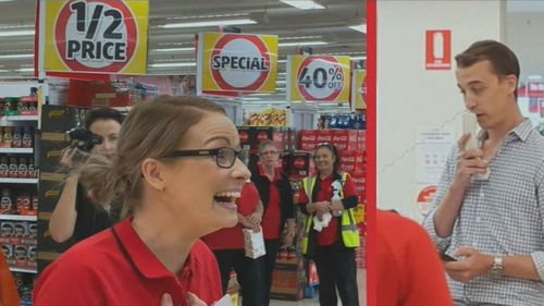 A Coles employee was surprised by her boyfriend who proposed during one of her shifts at a Brisbane store.