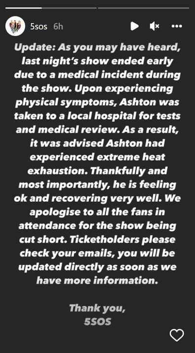 5 Seconds of Summer speak out after drummer Ashton Irwin suffers 'medical incident' at Houston concert.